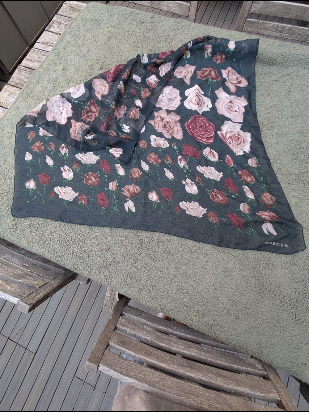 Jaeger Floral Rose Silk Scarf in Dark Blue